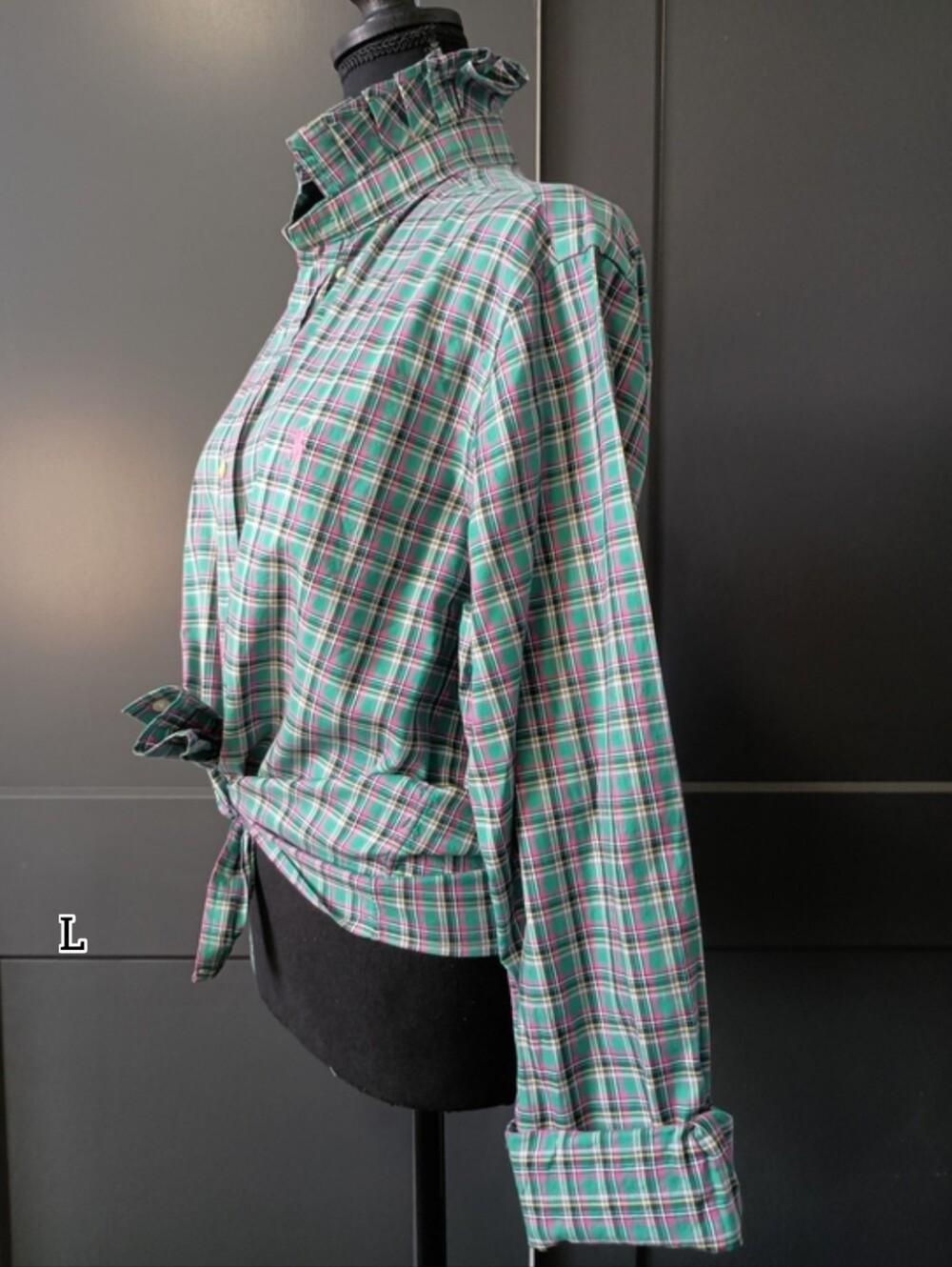 Upcycled Women's Ralph Lauren Ruffled Collar Shirt #124